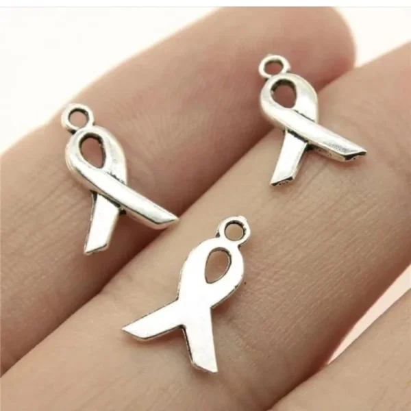 Metal alloy antique silver cancer awareness charm