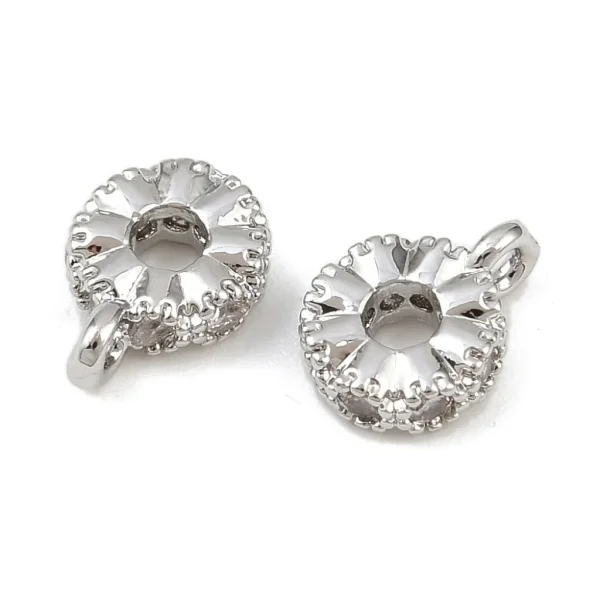 Flat round ring platinum Micro Pave Clear CZ bail Beads, Real platinum plated | manik gantungan charms zircon
