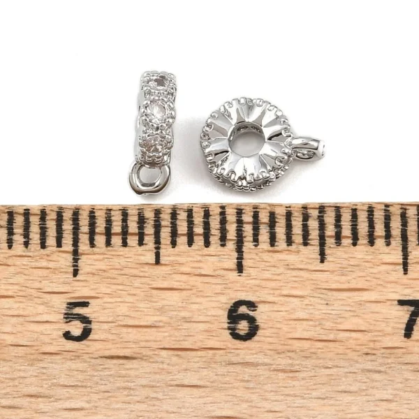 Flat round ring platinum Micro Pave Clear CZ bail Beads, Real platinum plated | manik gantungan charms zircon