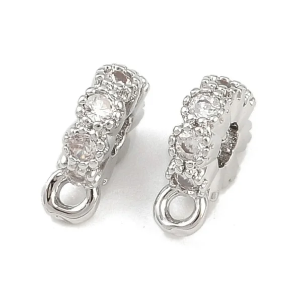 Flat round ring platinum Micro Pave Clear CZ bail Beads, Real platinum plated | manik gantungan charms zircon