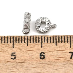 Flat round ring platinum Micro Pave Clear CZ bail Beads, Real platinum plated | manik gantungan charms zircon