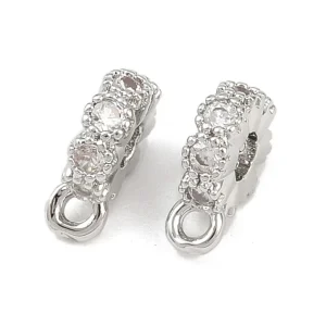 Flat round ring platinum Micro Pave Clear CZ bail Beads, Real platinum plated | manik gantungan charms zircon