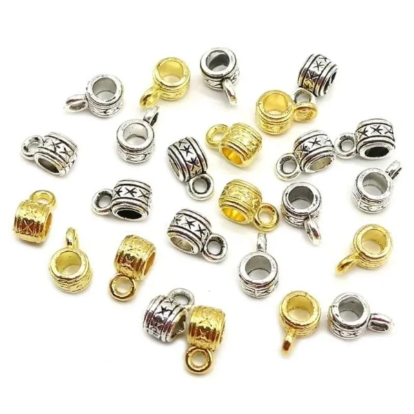 Metal alloy small column hanger bail beads 10pcs | manik kaitan liontin SISA WARNA GOLD