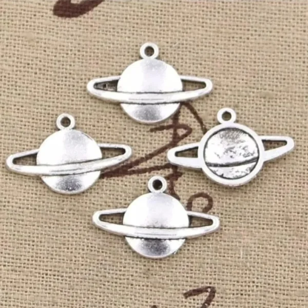 Metal alloy antique silver saturn charm