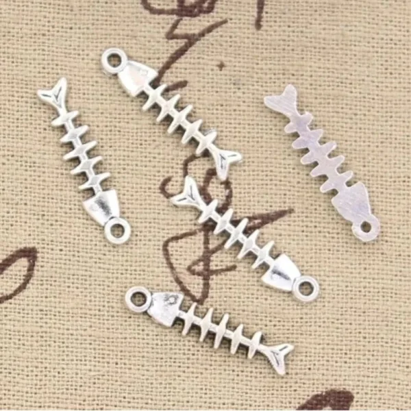 Metal alloy fish bone charm