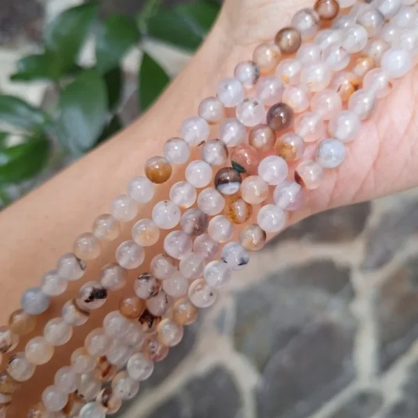 Natural dendritic agate round beads