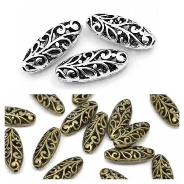 Metal alloy oval filigree beads | manik oval