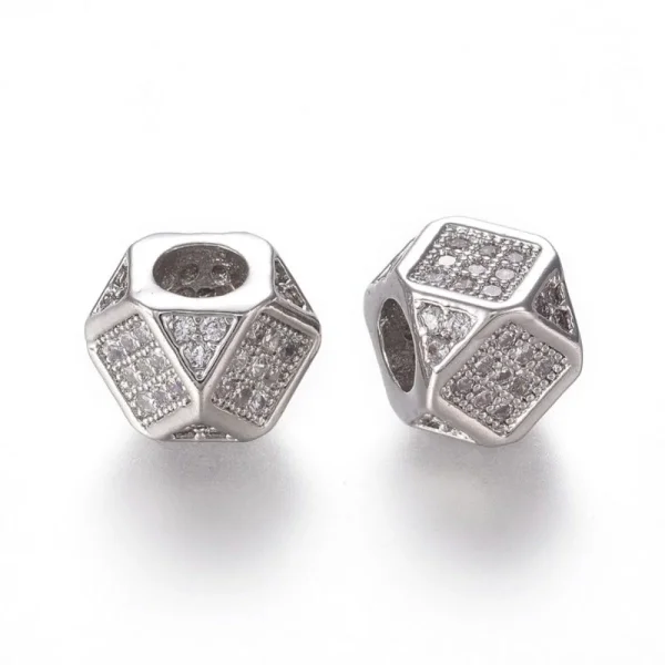 Polygon Brass Micro Pave Clear CZ Beads, Real 18K Gold Plated | manik zircon poligon