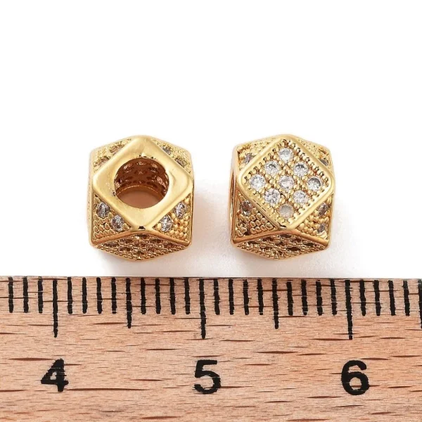 Polygon Brass Micro Pave Clear CZ Beads, Real 18K Gold Plated | manik zircon poligon