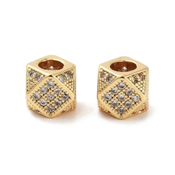 Polygon Brass Micro Pave Clear CZ Beads, Real 18K Gold Plated | manik zircon poligon