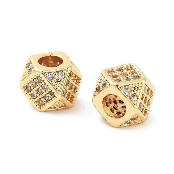 Polygon Brass Micro Pave Clear CZ Beads, Real 18K Gold Plated | manik zircon poligon