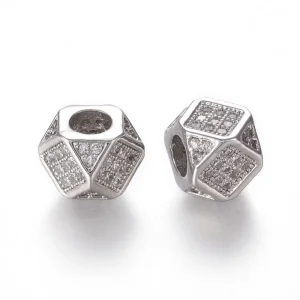 Polygon Brass Micro Pave Clear CZ Beads, Real 18K Gold Plated | manik zircon poligon
