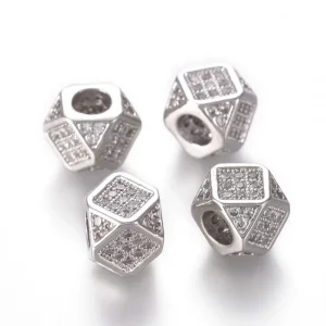 Polygon Brass Micro Pave Clear CZ Beads, Real 18K Gold Plated | manik zircon poligon
