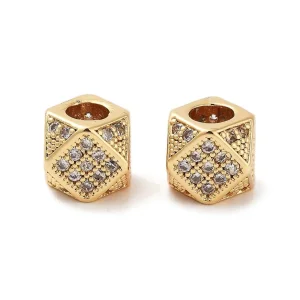Polygon Brass Micro Pave Clear CZ Beads, Real 18K Gold Plated | manik zircon poligon