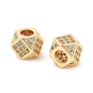 Polygon Brass Micro Pave Clear CZ Beads, Real 18K Gold Plated | manik zircon poligon