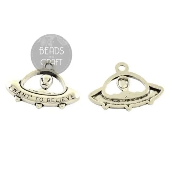Metal alloy antique silver ufo pendant