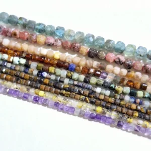 Natural mix gemstone faceted cube beads