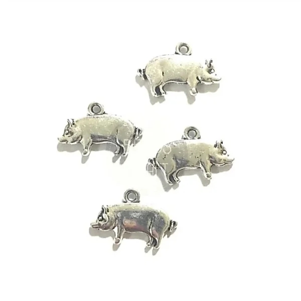 Metal alloy antique silver pig charm