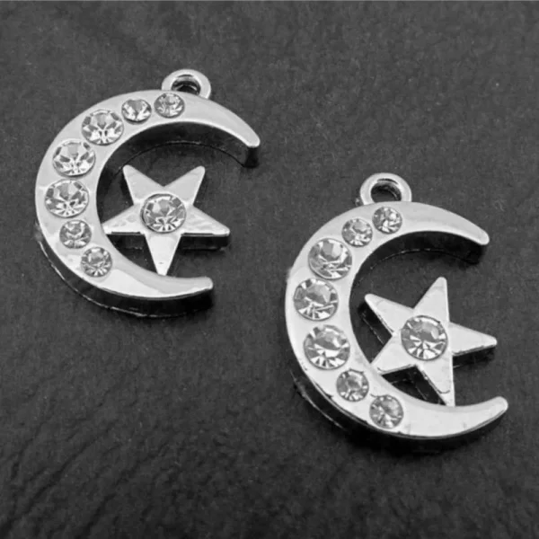Metal alloy platinum plated moon and star pendant
