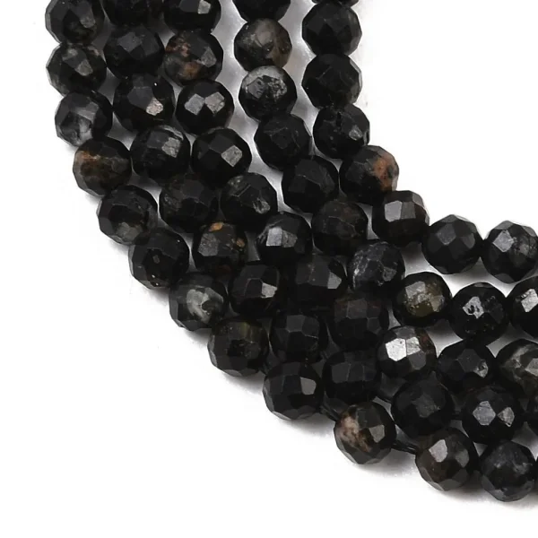 Natural black tourmaline faceted round beads 3.2mm | manik batu alam string turmalin