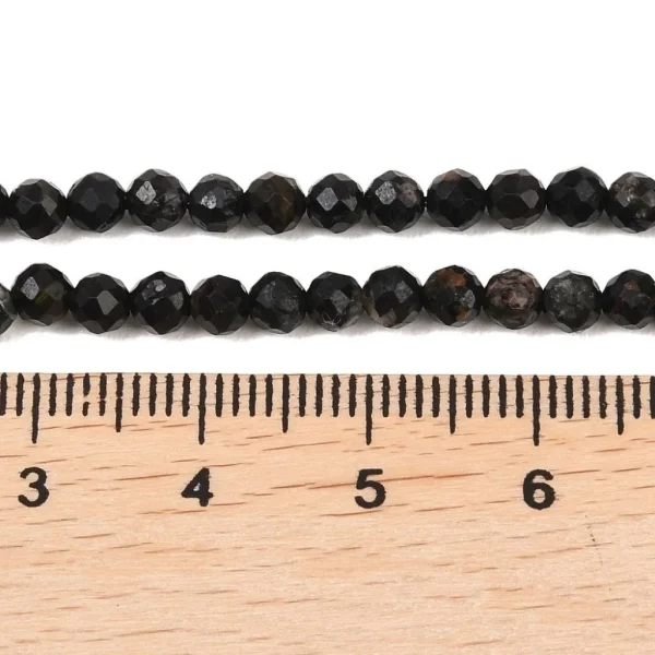 Natural black tourmaline faceted round beads 3.2mm | manik batu alam string turmalin