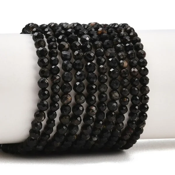 Natural black tourmaline faceted round beads 3.2mm | manik batu alam string turmalin