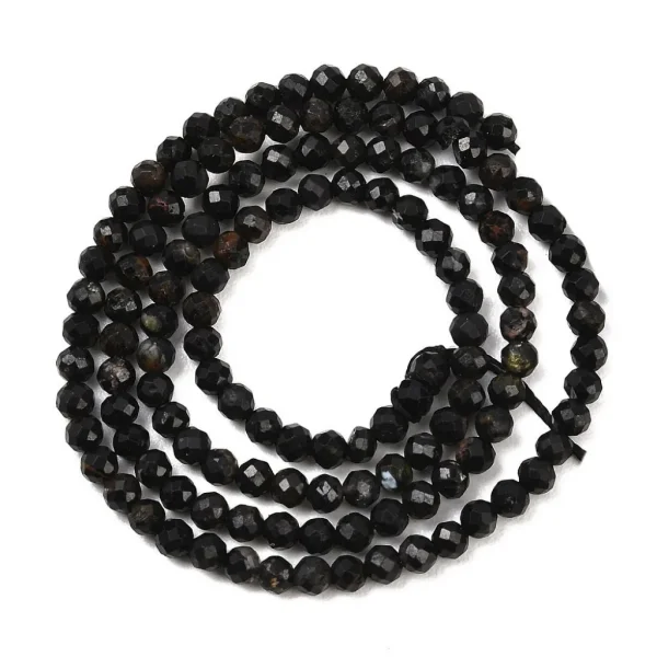 Natural black tourmaline faceted round beads 3.2mm | manik batu alam string turmalin