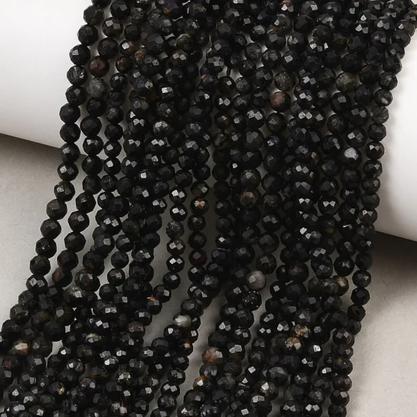 Natural black tourmaline faceted round beads 3.2mm | manik batu alam string turmalin