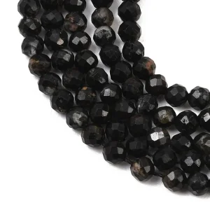 Natural black tourmaline faceted round beads 3.2mm | manik batu alam string turmalin