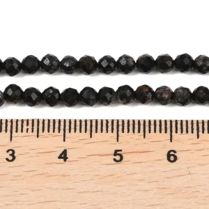 Natural black tourmaline faceted round beads 3.2mm | manik batu alam string turmalin