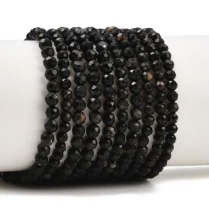 Natural black tourmaline faceted round beads 3.2mm | manik batu alam string turmalin