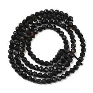 Natural black tourmaline faceted round beads 3.2mm | manik batu alam string turmalin