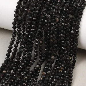 Natural black tourmaline faceted round beads 3.2mm | manik batu alam string turmalin