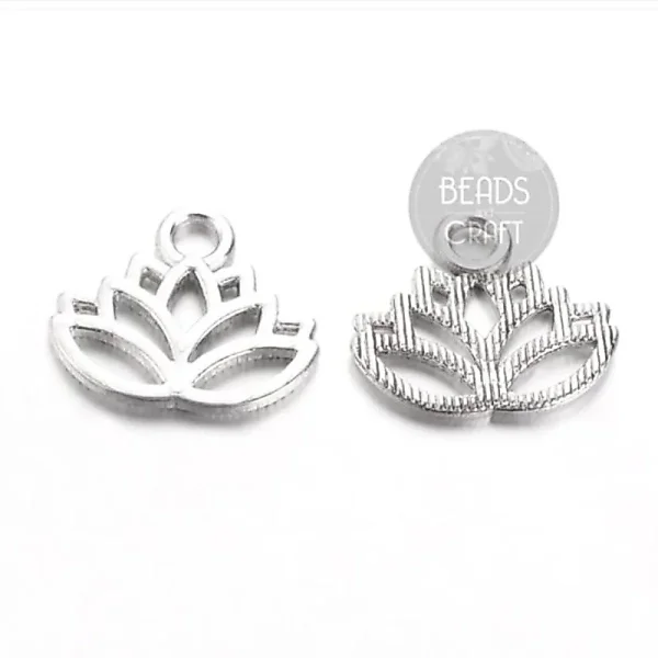Metal alloy antique silver lotus charm
