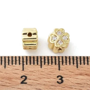 Clover Brass Micro Pave Clear CZ Beads, Real 18K Gold Plated | manik clover zircon