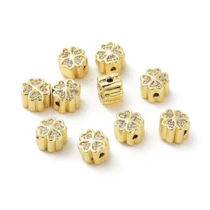 Clover Brass Micro Pave Clear CZ Beads, Real 18K Gold Plated | manik clover zircon