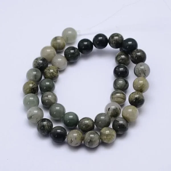 Natural green line jasper round beads