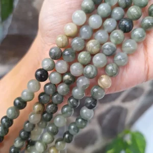Natural green line jasper round beads