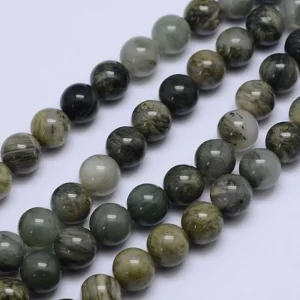 Natural green line jasper round beads