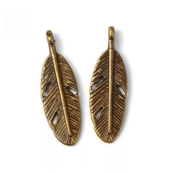 Metal alloy brass feather charms