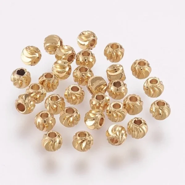 18k gold and real platinum plated corrugated round 4mm spacer beads | manik bulat bermotif