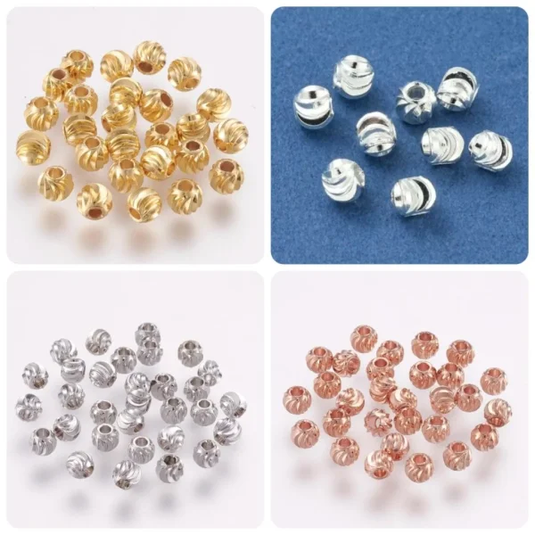 18k gold and real platinum plated corrugated round 4mm spacer beads | manik bulat bermotif