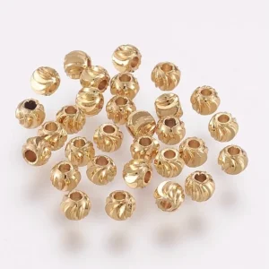 18k gold and real platinum plated corrugated round 4mm spacer beads | manik bulat bermotif