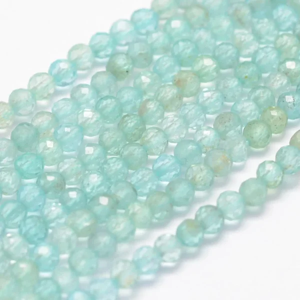 Natural blue apatite faceted round beads 3mm | manik batu alam apatite biru