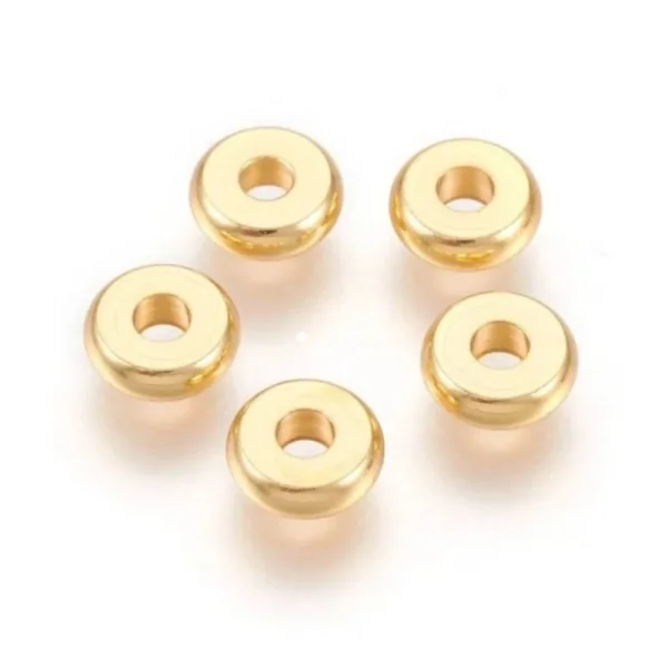 202 stainless steel gold flat round shape beads | manik stainless lapis emas asli