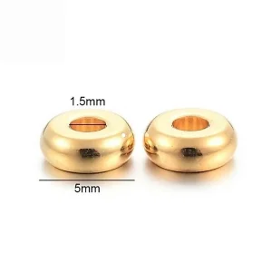 202 stainless steel gold flat round shape beads | manik stainless lapis emas asli