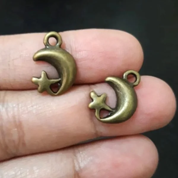 Metal alloy bronze moon and star charm