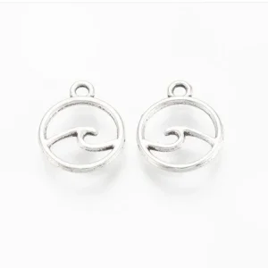 Metal alloy antique silver wave charm