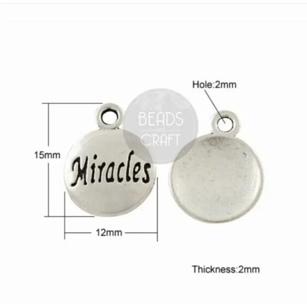 Metal alloy antique silver miracles word charm (STOCK TERAKHIR)