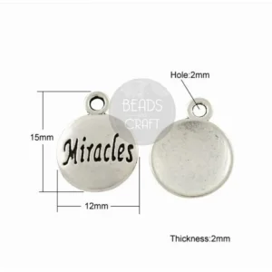 Metal alloy antique silver miracles word charm (STOCK TERAKHIR)